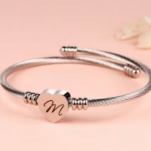 Steel Cuff Bracelet with "M" Heart Initial